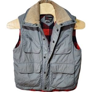 Men's Vintage IN CROWD Flannel Lined Corduroy Collar Vest Full Zip Medium M